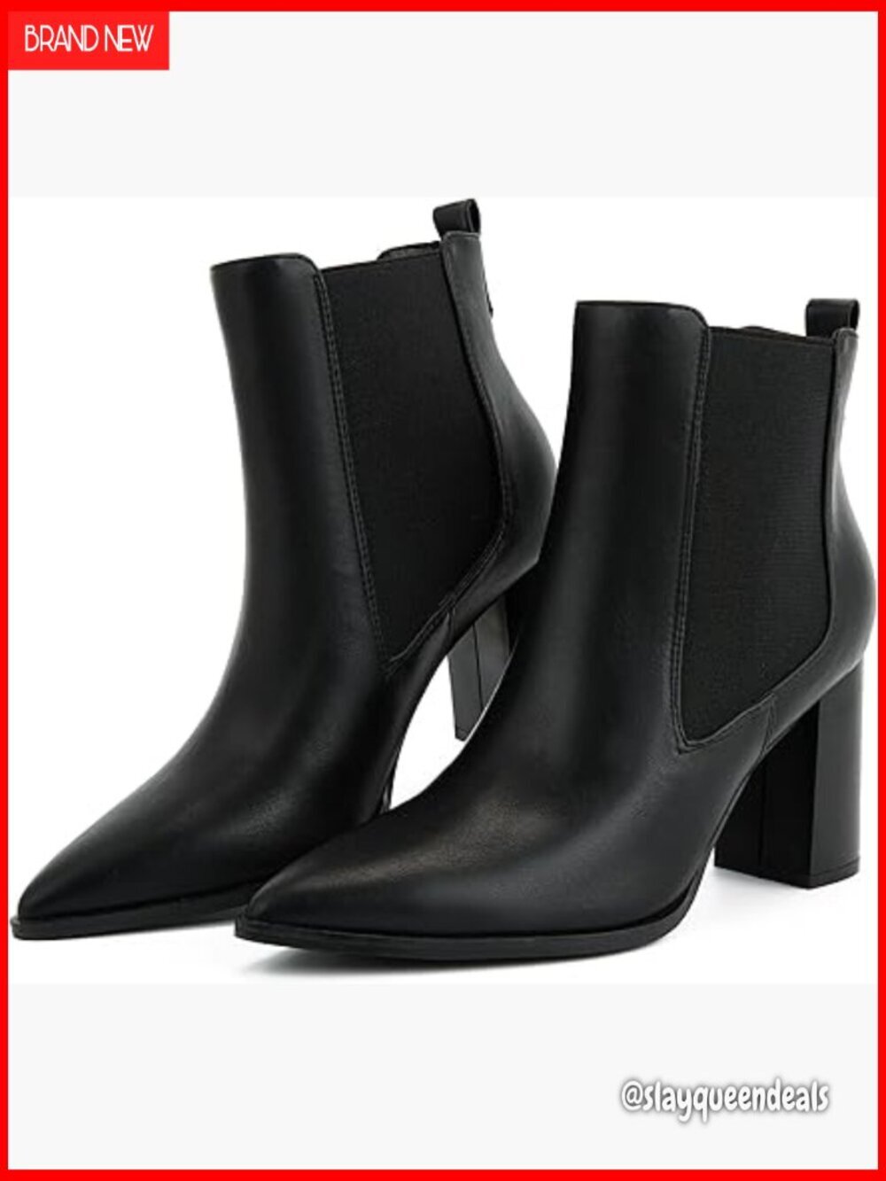 Pointed Toe Ankle Boots Chunky Heel Chelsea Booties Pull On Elastic